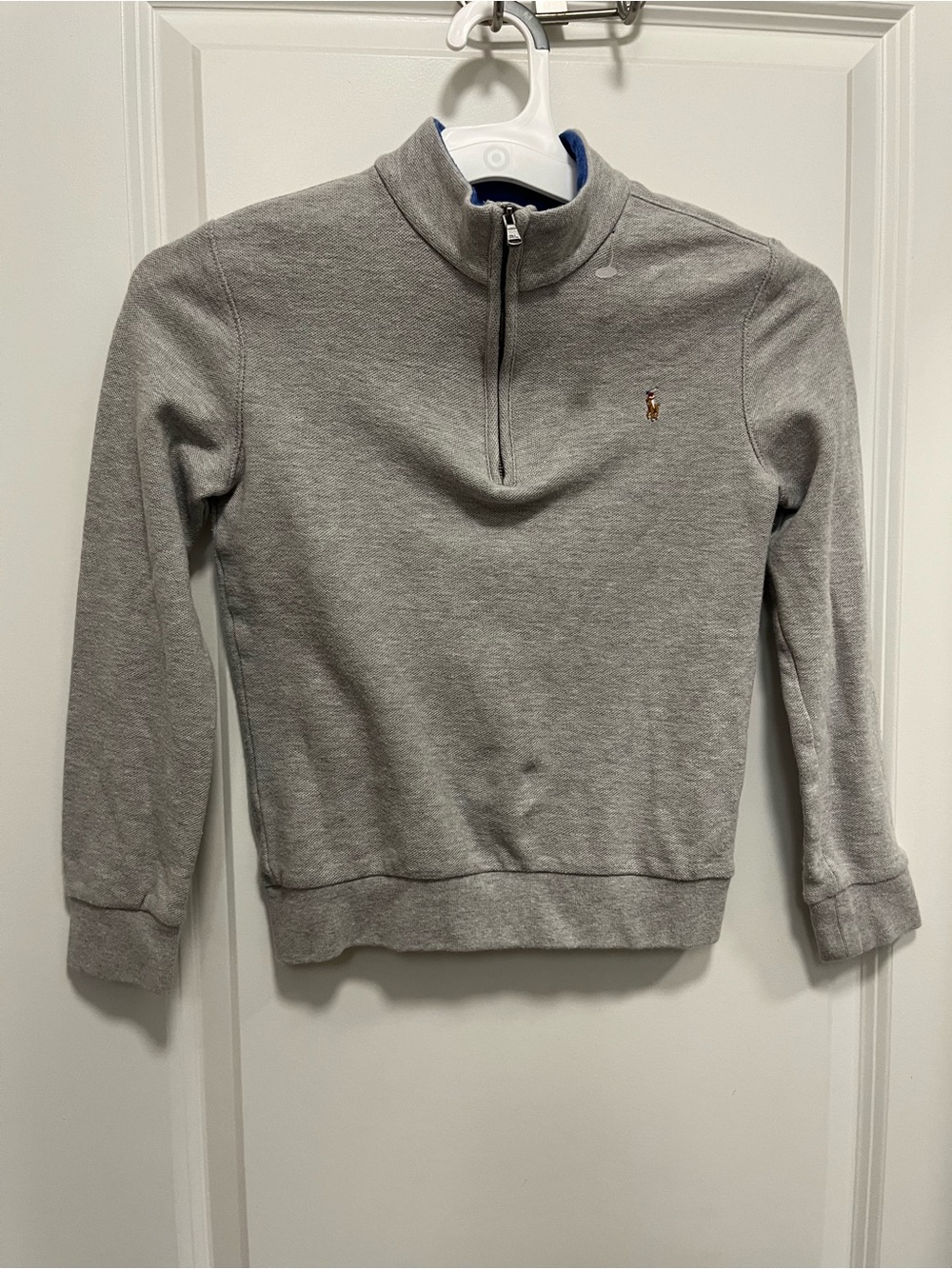 Polo Ralph Lauren Boys 100% Cotton Horse Logo Pullover Gray Size 7, 1/4 Zip